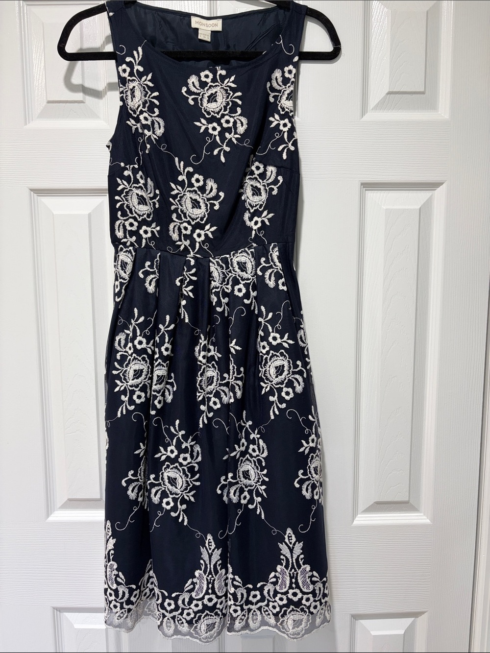 Monsoon Navy and White Floral Lace Midi Dress